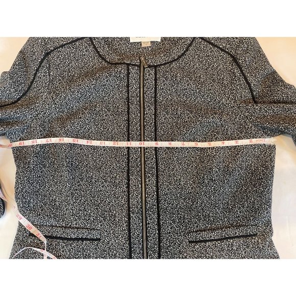 Calvin Klein Womens Piped Tweed Blazer Jacket Full Zip Color Block Gray Size 12 - Picture 9 of 9